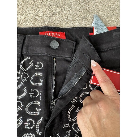 Guess Rhinestone G Black Jeans Slim Straight Leg Size 8/29 - Picture 6 of 15